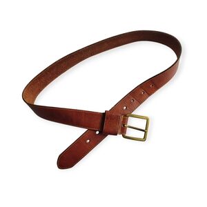 Thick Brown Leather Belt With Solid Brass Buckle Small Fits 27.5 - 34
